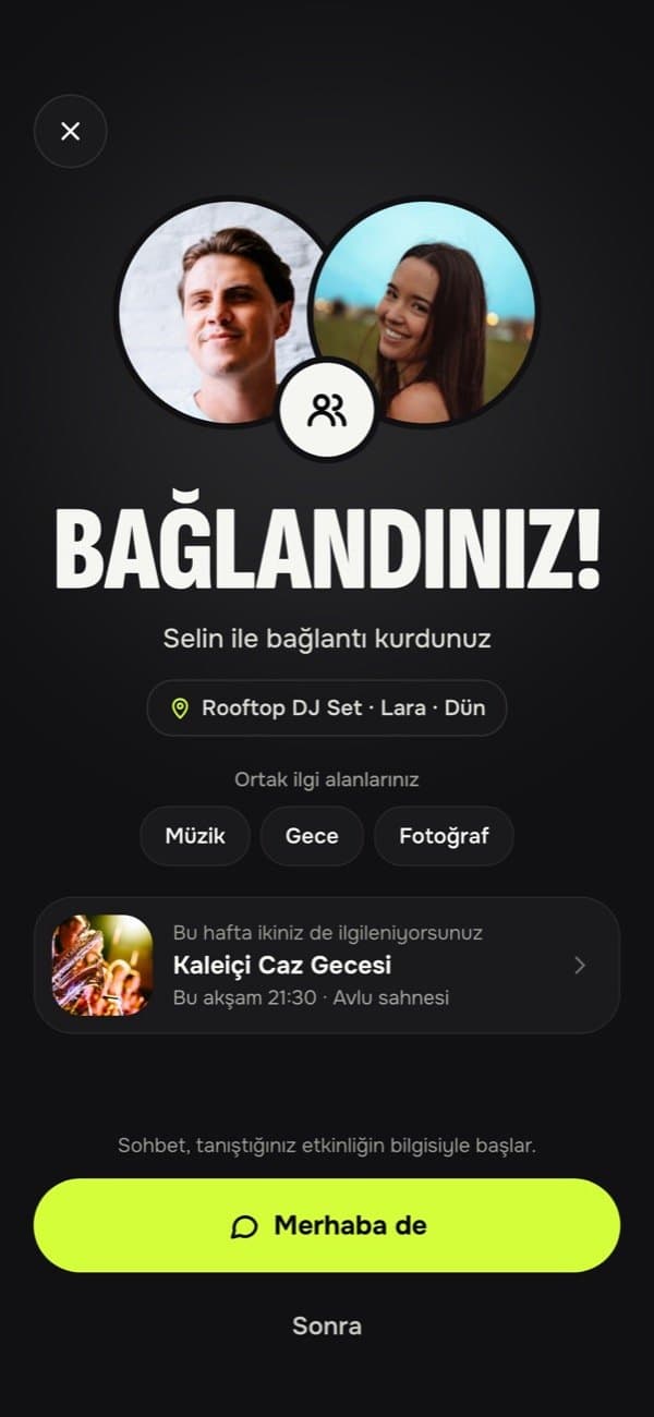 Popin uygulamasından ekran: Tanıştıklarınla bağlan