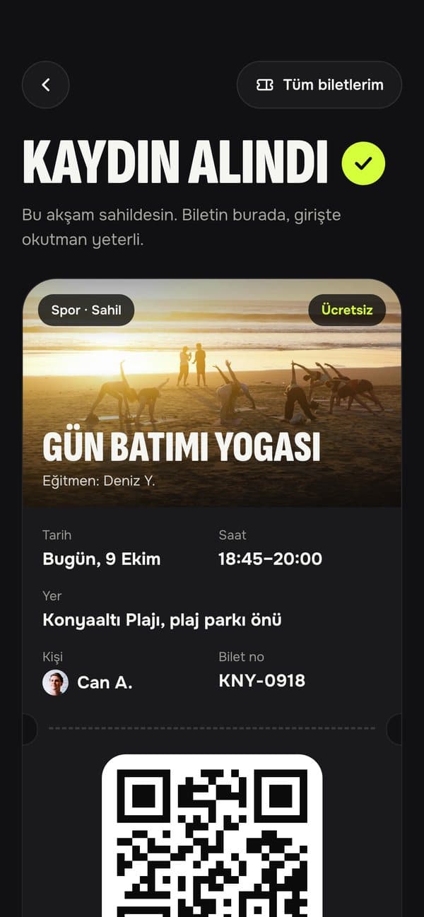 Popin uygulamasından ekran: Biletin cebinde