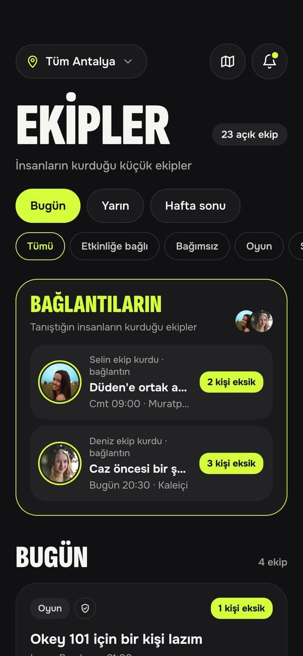 Popin uygulamasından ekran: Bir ekibe katıl