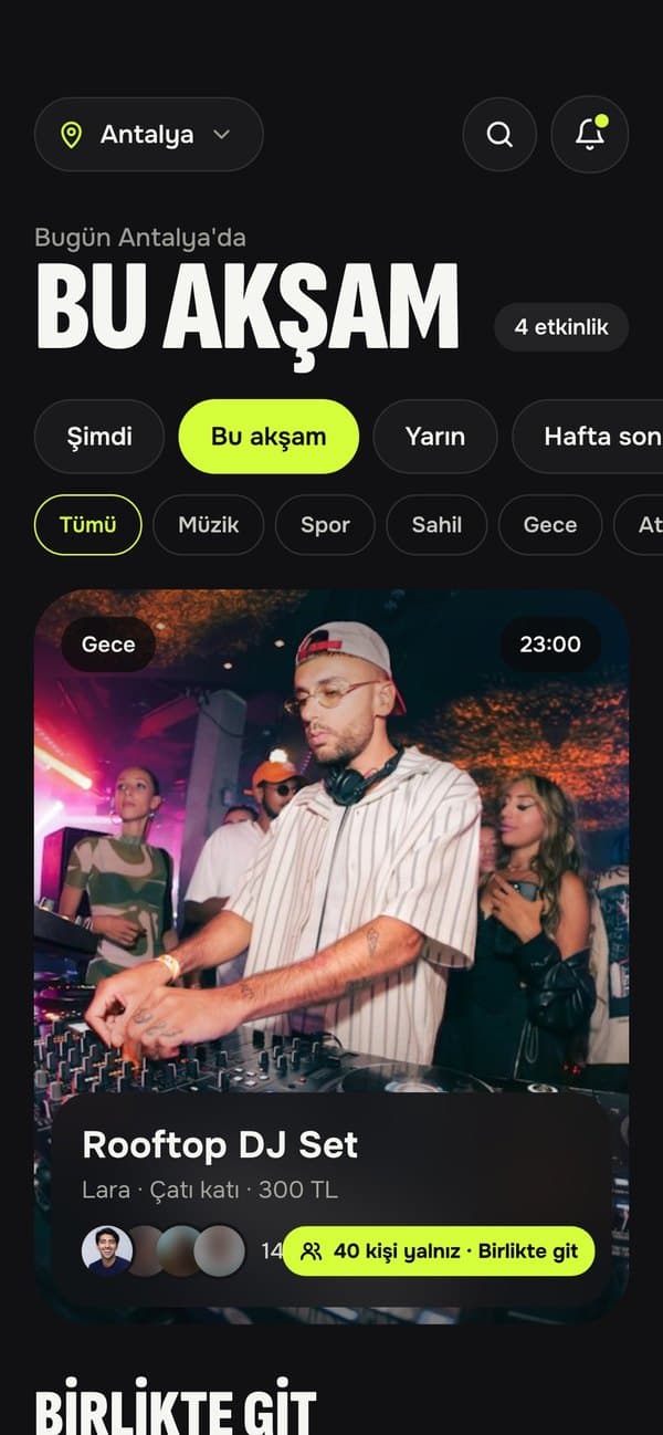 Popin uygulamasından ekran: Bugün ne var?